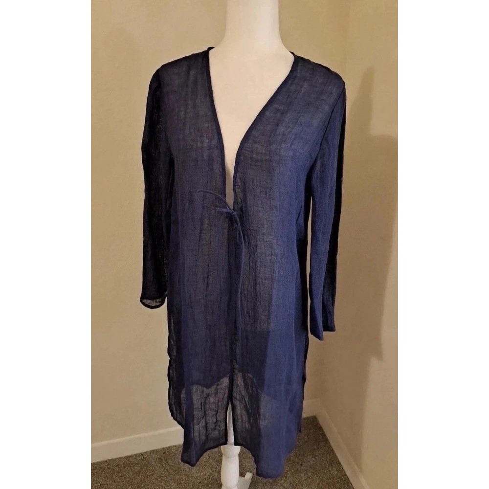 NWT Eileen Fisher Tie-Front Gauzy Organic Linen Jacket S Blue